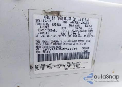 1998 Ford Ranger Splash/Xl/Xlt from USA, damaged, VIN 1FTYR14U6WPA11984